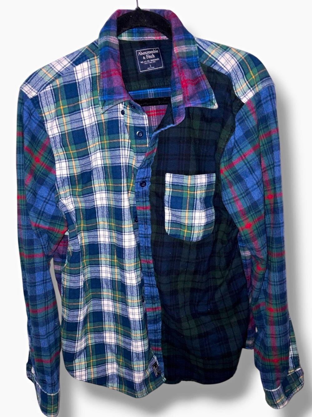 Abercrombie & Fitch Men’s L Plaid Flannel Shirt Long Sleeve Point Collar Pockets